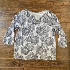 J.Jill PureJill Women's Large Paisley Print Blouse Top V Neck Periwinkle